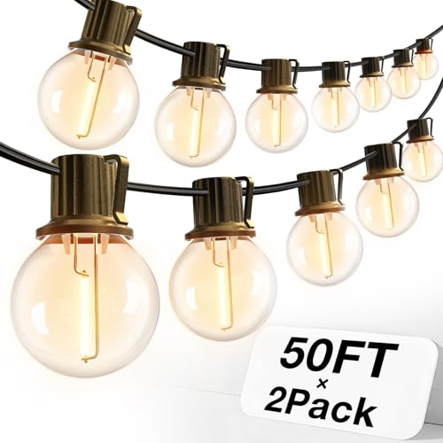 addlon 100FT(2-Pack*50FT) Outdoor String Lights, G40 Globe LED Patio Lights Waterproof with 54 Shatterproof Bulbs(4 Spare), ETL Dimmable Outside Hanging Lights Connectable for Yard Garden Backyard - size: 100FT(50 Sockets)