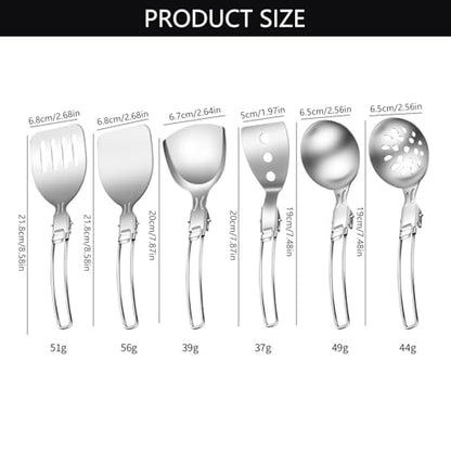 Stainless Steel Camping Cookware Set Practical Folding Soup Ladles Strainer Spatula For Outdoor Cooking Kitchen Utensils Picnics Cookware