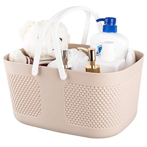 Shower Caddy Basket, Portable Large Capacity Thickened Plastic Organizer Storage Tote with Handles Drainage Toiletry Bag Bin for Bathroom, College Dorm Room Essentials, Kitchen, Camp, Gym, Khakis - color: Khakis