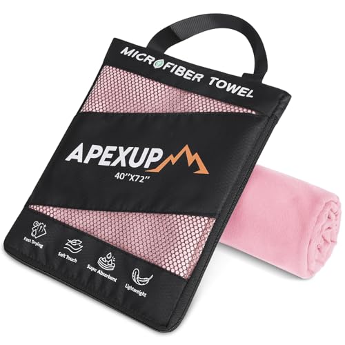 APEXUP Microfiber Travel Towel, Ultra Absorbent Quick Dry Towels, Lightweight Gym Sports Camping Towel for Workout, Yoga, Beach, Shower, Swimming (72"×40", Pale Rose) - color: Pale Rose, size: 72"×40" Single