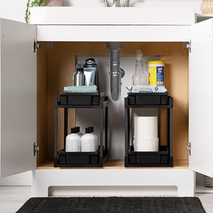 IRIS USA Under Sink Organizer, 4 Pack, Bathroom Organizers and Storage, Pull Out Under Cabinet Kitchen Shelf Pantry Under Counter, Cleaning Supplies, Vertical Spice Rack Slide Out Drawer, Easy Install - size: 4 Pack