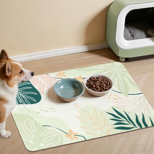 Topotdor Dog Food Mat for Floors,Absorbent Mat for Dog Food and Water Bowls,Quick Dry Cat Food Mat Pet Supplies,12"x20" - color: Green, size: 20"L x 12"W