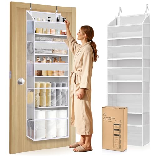 5 Tiers Over Door Organizer with 10 Mesh Side Pockets, 44 lbs Weight Capacity Hanging Storage Organizer with Clear Window Kids Toys, Shoes, Diapers, Light Gray - color: Light Gray, size: Large