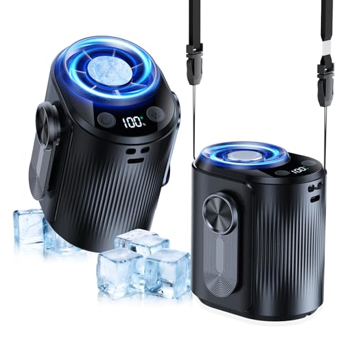 KIMMOO AI Portable Rechargeable Waist Fan with Ice Cooler, 24H Max Cooling, 100-Speed 20000RPM Turbo Cooling Battery Personal Fan, Hands-Free Shirt/Belt/Neck Fan for Work Outdoor Travel, Black - color: Light Black