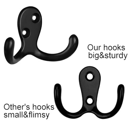 IBosins 28 Pack Heavy Duty Double Prong Coat Hooks Wall Mounted with 56 Screws Retro Double Hooks Utility Hooks for Coat, Scarf, Bag, Towel, Key, Cap, Cup, Hat - color: 28 Pcs Black
