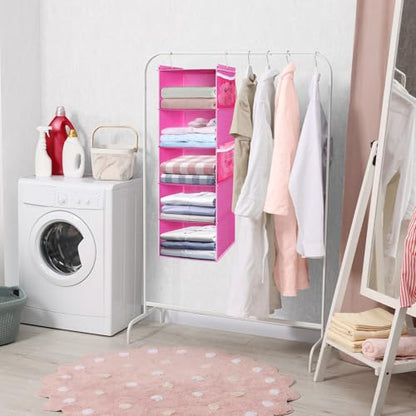 MAX Houser 5-Shelf Hanging Closet Organizer, Hanging Storage Shelves with 4 Side Pockets Space-Saving for Bedroom, Foldable (Pink) - color: Pink