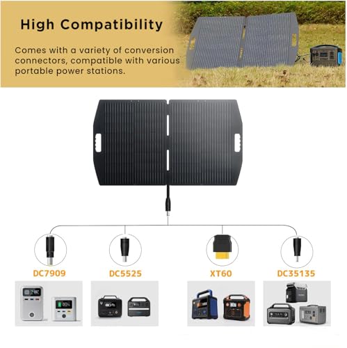 LVYUAN 100W Portable Solar Panel for Power Station, Foldable Solar Panel 23.5% Mono Cell with ETFE, IP65 P-PERC with 4-in-1 Adapter Battery Charger for Outdoor Camping Van RV Trip - size: 100 Watt Folding Solar Panel