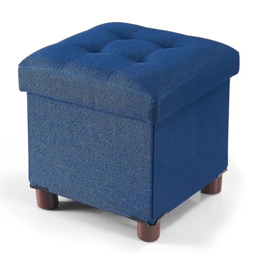 BRIAN & DANY Small Ottoman with Storage, Small Storage Ottoman, Folding Foot Stool with Wood Legs for Living Room and Bedroom Linen Rest Seat, 12.6"x12.6"x12.8" - Blue - color: Blue, size: 12.6"x12.6"x12.8"