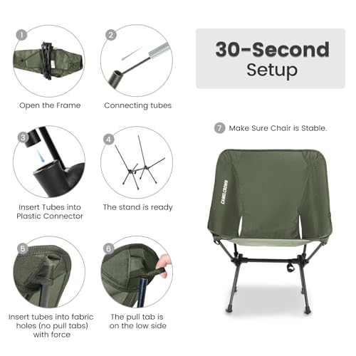 CAMEL CROWN Portable Camping Chair Folding Compact Lawn Lightweight Backpacking Chair with Carry Bag for Outdoor Hiking Beach Travel Picnic Festival Army Green 2pc