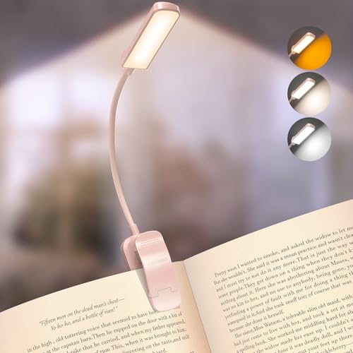Glocusent 13 LED Rechargeable Book Light for Reading at Night, Eye-Caring 3 Amber Colors & Stepless Dimming, Lasts 1 Week to 2 Months, Travel Clip on Lamp, Gifts for Book Lovers, Men, Women & Kids - color: Pink