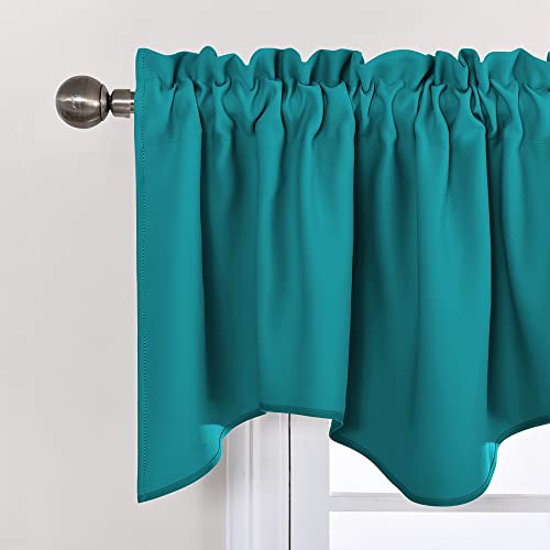 NICETOWN Blackout Valances Scalloped Tier Drape - 42 inches by 18 inches Energy Efficient Rod Pocket Valance Window Treatment Tier Curtain for Camper RV/Bedroom, Peacock Teal, 1 Piece - color: Peacock Teal, size: 42"W x 18"L (Pack of 2)