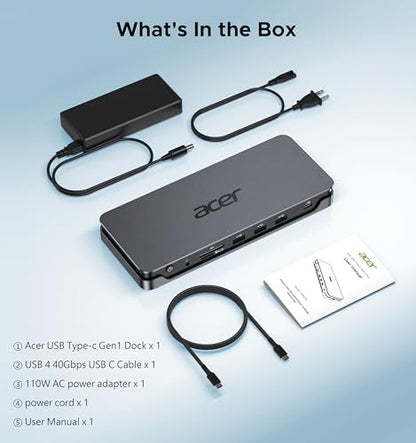 Acer Premium 13-in-1 Docking Station with 110W PD & Triple Monitor Support | Dual 4K HDMI and DP,5Gbps USB A/C,Gigabit Ethernet,Security Lock | Laptop Docking Station for Windows/Dell/HP/Lenovo/Asus