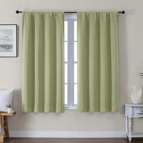 Gwine Sage Green Blackout Curtains for Bedroom 54 Inches Long, Thermal Insulated Room Darkening Curtains for Living Room Each 40" Wx54 L, 2 Panels - color: Sage Green, size: 40"W x 54"L (Pack of 2)