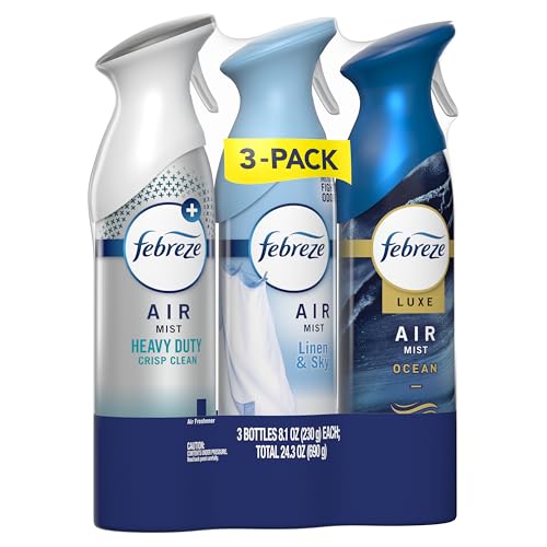 Febreze New & Improved Air Mist Scent Mix, Air Freshener, Home and Kitchen Essentials, Odor Fighting Room Spray, 8.1 oz bottle, 3 Count - style: Crisp Clean Mix Pack