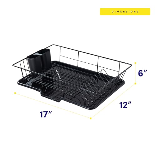 Space-Saving 3-Piece Dish Drainer Rack Set with Cutlery Holder - Maximize Countertop Space, Black - color: Black