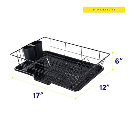 Space-Saving 3-Piece Dish Drainer Rack Set with Cutlery Holder - Maximize Countertop Space, Black - color: Black