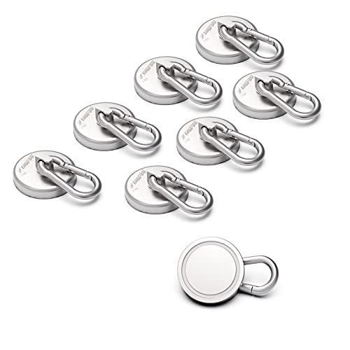 Ant Mag Magnetic Hooks 140LBS Heavy Duty Neodymium Magnet with Swiveling Carabiner Magnet Snap Hook for Indoor/Outdoor Hanging Bag Kitchen Garage Magnet Type Cruise Ship Magnetic Hook (8 Pack) - color: Silver, size: Large Package 8PCS