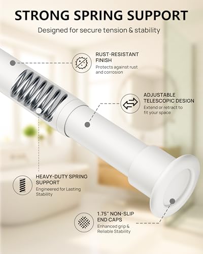 Tension Curtain Rod by EZFurni, 35 to 76 Inches, Spring Loaded Curtain Rods No Drilling, Renter Friendly Tension Rod for Closet, Window, Bathroom, Anti-slip, Screwless, White - color: White, size: 35-76 Inches