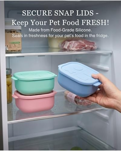 2ME Odor Sealed Silicone Pet Wet Food Containers（3-Pack, 22oz）- Airtight Storage Boxes for Homemade Dog Cat Food & Canned Food Portioning - Freezer Microwave Dishwasher Safe with Stainless Steel Scoop - size: 22oz Pack of 3