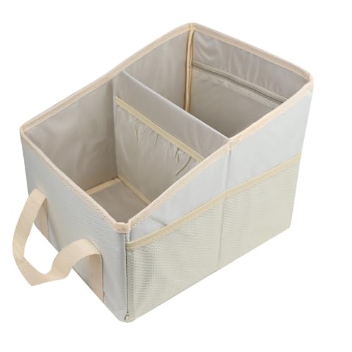 Hovom Car Organizer, Automotive Passenger Seat Organizer, Car Caddy with Multiple Compartments & Pockets, Collapsible Small Vehicle Storage Organizers for Front and Back Seat, Trunk, Floor (Beige) - color: Beige