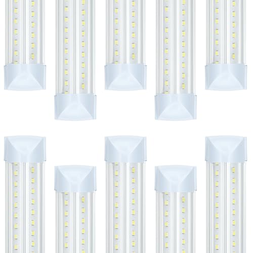10 Pack 8FT LED Shop Lights Work Garage Light, T8 100W 19200LM 6000K Daylight, Linkable Plug & Play Energy-Saving Commercial Bay Lighting Warehouse Basement (V2) - size: V2-8FT-10PCS