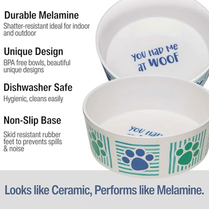 Loving Pets Dolce Moderno Dog Bowl – Modern Melamine Dog Food Bowl & Dog Water Bowl – Durable, Non-Slip Pet Dish for Small & Medium Dogs – Dishwasher Safe Dog Bowl (Large, 47 oz) (Pack of 2) - color: Had Me at Woof, size: Large (Pack of 2)