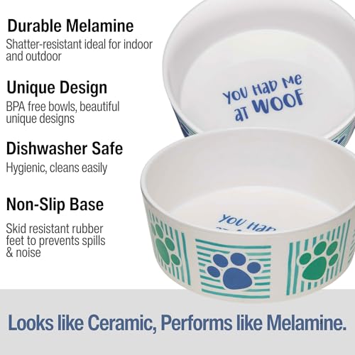 Loving Pets Dolce Moderno Dog Bowl – Modern Melamine Dog Food Bowl & Dog Water Bowl – Durable, Non-Slip Pet Dish for Small & Medium Dogs – Dishwasher Safe Dog Bowl (Large, 47 oz) - color: Had Me at Woof, size: Large