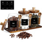 Suclain 3 Pcs Glass Coffee Container with Wooden Lid Spoon Shelf Labels Clear Airtight Jar Food Storage Canister Set for Sugar Spice Coffee Bean Holder Housewarming Gift(20 oz,Acacia Brown) - size: 20 oz