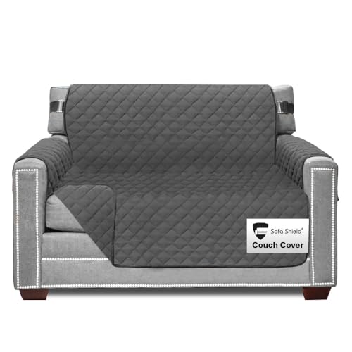 Sofa Shield® Couch Armchair Covers for Dogs, Reversible Furniture Protector with Strap, Stain and Tear Resistant Cushion Cover, 48 inch Seat, Machine Washable Slipcover Pets, Cats, Charcoal - color: Charcoal/Charcoal, size: Large Chair
