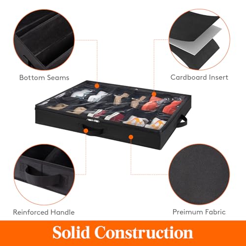 Lifewit Under Bed Shoe Storage Organizer 1 Pack(12 Shoes Cells+4 Boots Cells), 4.3 Inches Profile Fabric Shoes Container Box with Clear Cover, Foldable Storage Bag with 2 Handles, Fits 10 to 16 Pairs - style: 12 Shoes Cells+4 Boots Cells