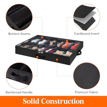 Lifewit Under Bed Shoe Storage Organizer 1 Pack(12 Shoes Cells+4 Boots Cells), 4.3 Inches Profile Fabric Shoes Container Box with Clear Cover, Foldable Storage Bag with 2 Handles, Fits 10 to 16 Pairs - style: 12 Shoes Cells+4 Boots Cells