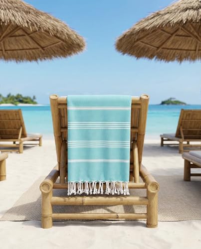 Cotton Turkish Beach Towel with Towels Oversized 36"x72" Pool Absorbent Extra Large Quick Dry Sand Travel Towel (Aqua Satin, 2 Pack) - color: Aqua Satin, size: 2 Pack