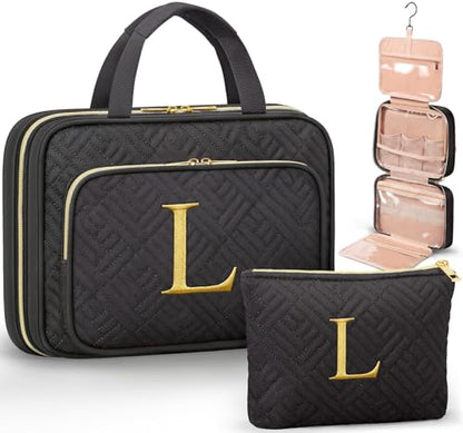 Personalized Gifts for Women, Initial Toiletry Bag Hanging Travel Organizer & Makeup Cosmetic Bag with Embroidery Letter Teacher Appreciation Gift Birthday Mothers Day Gifts for Mom Wife Friend Sister - style: L