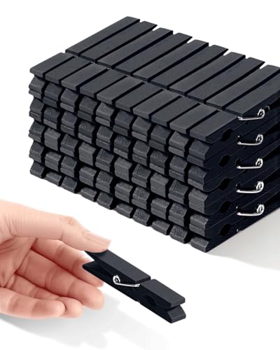 Colored Clothespins, Colorful Clothes Pins Wooden Clips Rainbow Colors 50 Pack Decorative Crafts Pegs Photos Pictures Decoration Clip Clothing Hanging Closepins, 2.83 Inch (Black) - color: Black