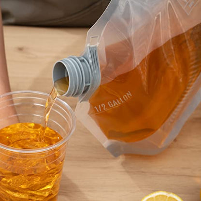 Restaurantware Cater Tek 1/2 Gallon Water Containers 10 Drink Bags - Collapsible Includes Tamper-Evident Caps Clear Plastic Beverage Bags For Catered Events Camping or Hiking Durable Handle - size: 10 Count, style: 1/2 Gallon