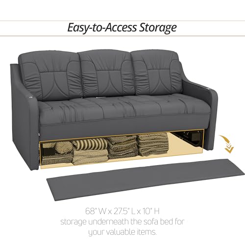 De Leon Console DX RV Sofa Bed, 78" Wide, Ultimate Leather, Charcoal - color: Charcoal, size: 78"