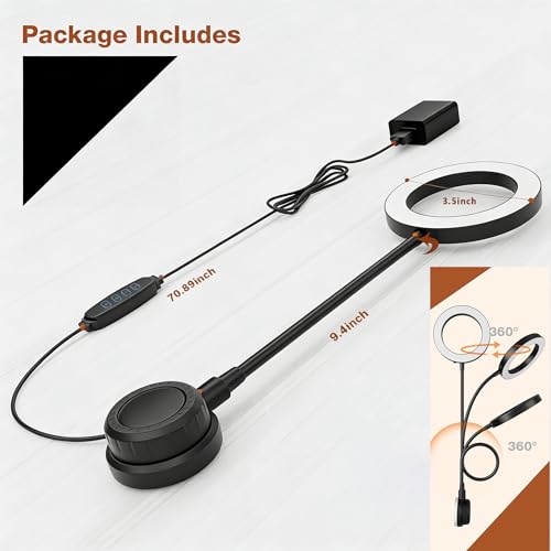 Suction Cup LED Desk Lamp for Computer Monitor, 3 Modes 10 BrightnessDesk Lights for Home Office with Adapter, Flexible Gooseneck Ring Light, Fill Light, Bedside, Reading, Study, Workbench, Black - size: 3.5IN