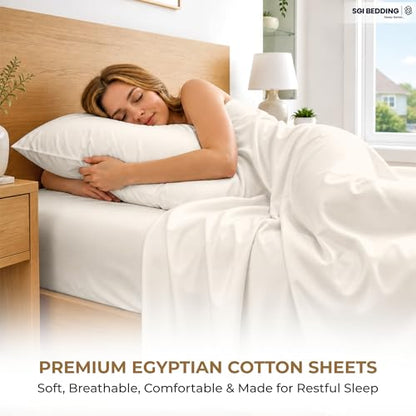 SGI bedding 100% Egyptian Cotton Sheets Twin XL Size – 600 Thread Count Sheets Set, Soft, Cooling, 15" Deep Pocket, Luxury Hotel Bedding, Breathable, Durable - Butter - color: 05 - Ivory, size: Twin XL