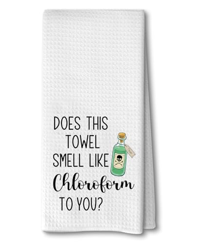 Advivio Does This Towel Smell Like Chloroform to You - Flour Sack Towel, Funny Dish Cloth Hand Towel for Bathroom Kitchen Hostess New House Housewarming - color: Does This Towel