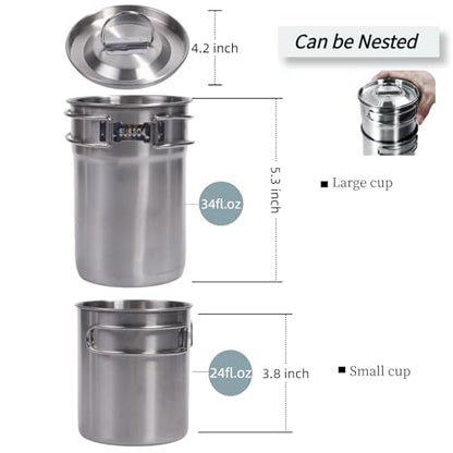 KOKKOYA Foldable Camping Cups Mugs Camping Pot Cookware 304-Food-Grade Outdoor Camp Cooking Set with Vented lid,Stainless Steel Backpacking Cookware for Hunting - color: silvery