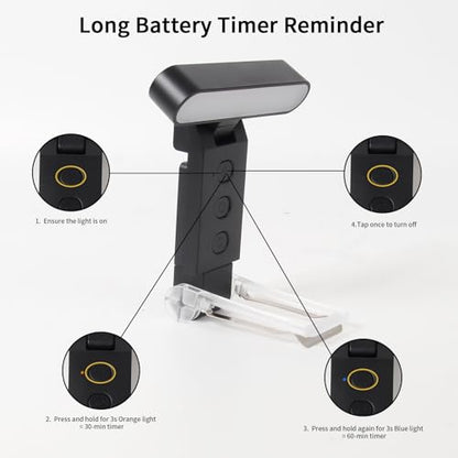 Book Light,USB Rechargeable Clip-On Reading Light,30 Adjustable Modes,Eye-Caring with Timer,Perfect for Book Lovers/Travel(Black, Rectangle) - color: Black, size: Rectangle