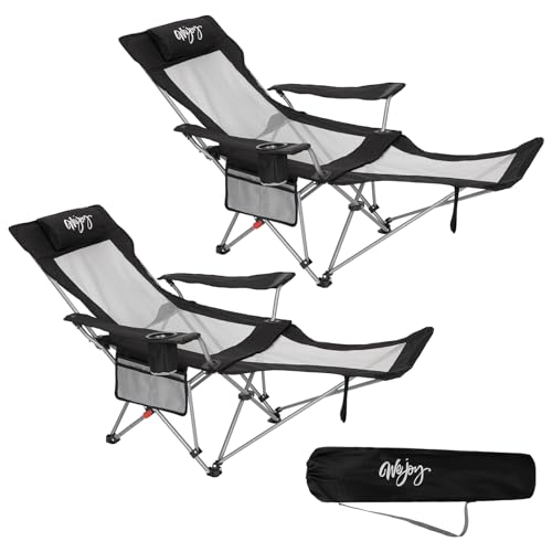 #WEJOY 2-in-1 Reclining Camping Chair with Footrest for Adults Folding Lounge Chair with Adjustable Backrest Lightweight Camping Chairs Heavy Duty Camp Chairs for Outdoor - color: 2 Pack Black Grey