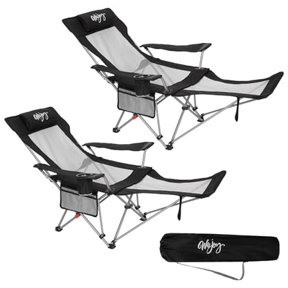 #WEJOY 2-in-1 Reclining Camping Chair with Footrest for Adults Folding Lounge Chair with Adjustable Backrest Lightweight Camping Chairs Heavy Duty Camp Chairs for Outdoor - color: 2 Pack Black Grey