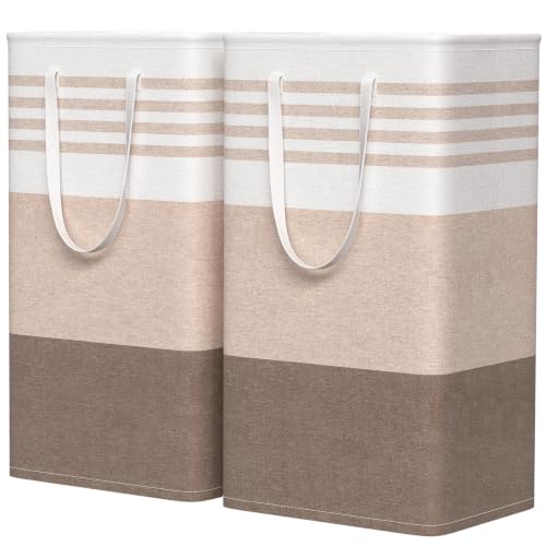WOWBOX 2 Pack Laundry Baskets, Laundry Hampers, Freestanding Dirty Clothes Hampers with Reinforced Handles & Cross Stitch & Waterproof Coating, for Laundry Bedroom Bathroom Dorm,88L Khaki - color: Khaki, size: 88L