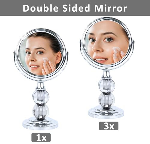 Zahari Home Aroma Magnifying Makeup Mirror with Stand, Double Sided 1X/3X Magnification, 360 Degree Swirl, 6.30 inch Grey - color: Grey, size: 6.3"L x 3.5"W