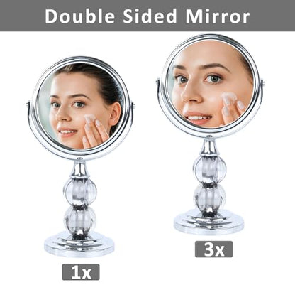 Zahari Home Aroma Magnifying Makeup Mirror with Stand, Double Sided 1X/3X Magnification, 360 Degree Swirl, 6.30 inch Grey - color: Grey, size: 6.3"L x 3.5"W
