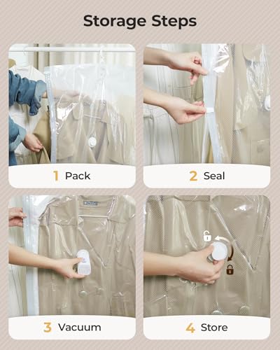 BAGSMART 4 Pack Hanging Vacuum Storage Bags for Clothes, Space Saver Bags for Closet Organization, Air-tight Vacuum Sealer Bags for Heavy Coats, Suits, Dresses, Jackets, Hand Pump Included - size: 4 Combo Hanging