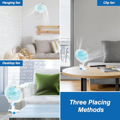 TeqHome Clip-On Fan, 2 Speeds Quiet Oscillating Clip Fan, 90° Adjustable Tilt, Portable Rechargeable Personal Fan for Desk, Home, Office, Dorms, Strollers, Camping, Wall Mount