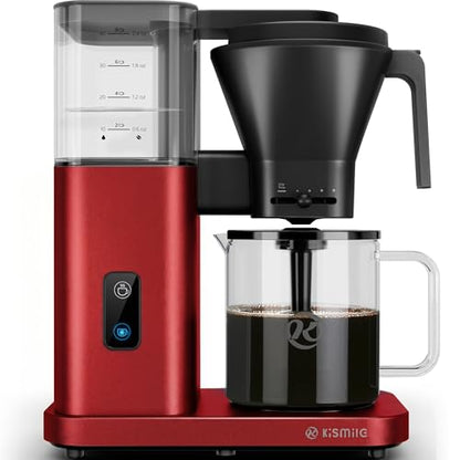 Kismile SCA-Certified 8 Cup Drip Coffee Maker, Pour Over Coffee Machine with 3s Instant Heat 197–205℉, Adjustable Flow Control, Removable Water Tank, Deep Cold Brew & 40 Min Keep Warm (Red) - color: Red