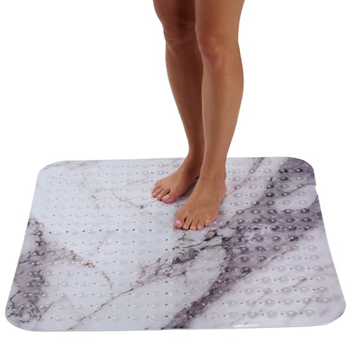 ENKOSI Extra Large Square Non Slip Shower Mat - 31 x 31-inch XL Bathroom Shower Mat - Square Shower Matts for Shower Stall Floors - Secure Suction Cups and Drain Holes (31x31 Marble Grey) - color: Marble Gray, size: 31" x 31" (Square)